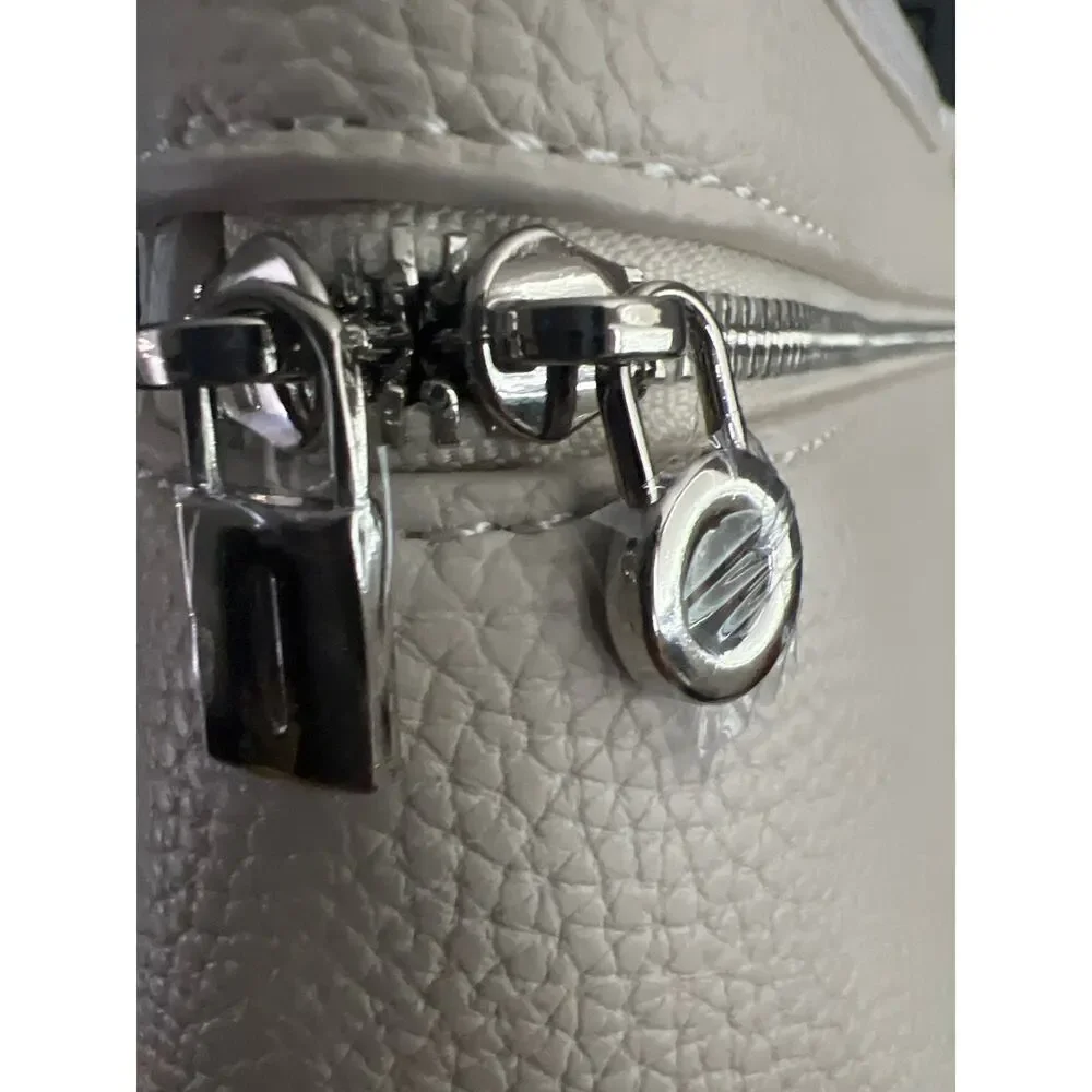 New Off White Grained Faux Leather Extra Pocket L19 Top Handle Crossbody Purse